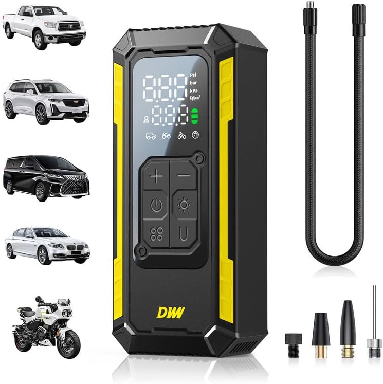 DWW Tire Inflator Portable Air Compressor, 150 PSI Portable Tire Inflator for Car with Digital Gauge, Air Pump for Inflatables with LED & Auto Shut-Off, Ideal for Car, Motorcycle, Bicycle and Ball - Image 1